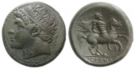 Sicily, Syracuse. Hieron II (275-215 BC). Æ (27mm, 15.73g, 7h). Diademed head l. R/ Horseman riding r., holding spear; Φ below. CNS II, 195 Rl 35; SNG...