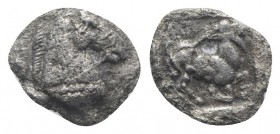 Thraco-Macedonian Region, Uncertain, 5th century BC. AR Diobol(?) (9mm, 0.77g, 3h). Head of horse r. R/ Goat kneeling r., within incuse square. Tzamal...
