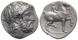 Kings of Macedon, Philip II (359-336 BC). AR Tetradrachm (25mm, 13.98g, 12h). Pella, c. 342/1-337/6 BC. Laureate head of Zeus r. R/ Youth, holding pal...