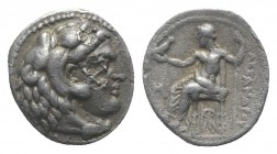 Kings of Macedon, Alexander III ‘the Great’ (336-323 BC). AR Hemidrachm (11mm, 2.07g, 1h). Babylon, c. 324/3 BC. Head of Herakles r., wearing lion ski...