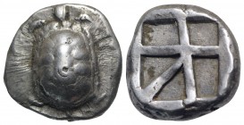 Islands of Attica, Aegina, c. 456/45-431 BC. AR Stater (19mm, 12.48g). Land tortoise. R/ Square incuse with skew pattern. Meadows, Aegina, Group IIIb;...