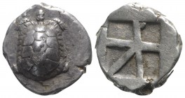 Islands of Attica, Aegina, c. 456/45-431 BC. AR Stater (21mm, 12.43g). Land tortoise. R/ Square incuse with skew pattern. Meadows, Aegina, Group IIIb;...
