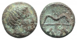 Arkadia, Alea, late 4th-3rd century BC. Æ Chalkous (12mm, 2.79g, 6h). Head of Artemis r. R/ Bow, string partially detached, above AΛ. BCD Peloponnesos...