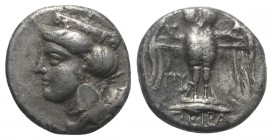 Pontos, Amisos (as Peiraieos), c. 435-370 BC. AR Siglos (17mm, 5.46g, 3h). Pythe–, magistrate. Head of Hera l., wearing ornate stephanos. R/ Owl, with...
