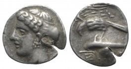 Paphlagonia, Sinope, c. 410-350 BC. AR Drachm (19mm, 5.21g, 3h). Head of nymph l., with hair in sakkos. R/ Sea eagle on dolphin l. SNG BM Black Sea 13...