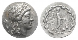 Aeolis, Myrina, c. 155-145 BC. AR Drachm (17mm, 4.17g, 6h). Laureate head of Apollo r. R/ Apollo Grynios standing r., holding phiale and filleted laur...