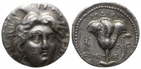 Islands of Caria, Rhodos. Rhodes, c. 229-205 BC. AR Tetradrachm (25mm, 13.06g, 11h). Eukrates, magistrate. Radiate head of Helios facing slightly r. R...
