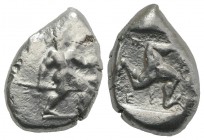 Pamphylia, Aspendos, c. 465-430 BC. AR Stater (22mm, 10.85g). Warrior, nude but for helmet, holding sword and shield, advancing r. R/ Triskeles within...