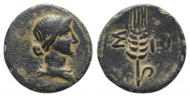 Pisidia, Isinda, late 1st century BC. Æ (13mm, 2.05g, 12h). Female bust r. R/ Barley-ear. SNG BnF 1589. VF