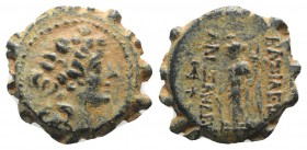 Seleukid Kings, Alexander II Zabinas (128-122 BC). Æ Serrate (18mm, 5.49g, 12h). Apamea on the Orontes(?). Head of young Dionysos r., wearing ivy wrea...