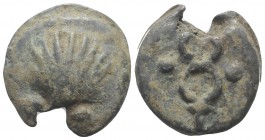 Anonymous, Rome, c. 280 BC. Cast Æ Sextans (37mm, 47.67g, 6h). Cockle shell. R/ Caduceus. Vecchi ICC, 30; Crawford 14/5; HNItaly 272; RBW -. Green pat...