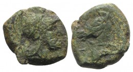 Anonymous, Rome, c. 260 BC. Æ (18mm, 5.21g, 6h). Helmeted head of Minerva r. R/ Head of bridled horse l. Crawford 17/1f; HNItaly 278. Green patina, Fi...