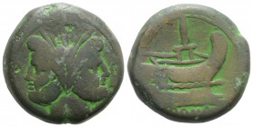Anonymous, Rome, after 211 BC. Æ As (31mm, 30.37g, 3h). Laureate head of Janus. R/ Prow of galley r. Crawford 56/2; RBW 200-2. Green patina, Good Fine...