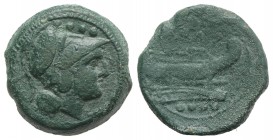 Anonymous, Rome, after 211 BC. Æ Triens (25mm, 16.40g, 6h). Helmeted head of Minerva r. R/ Prow of galley r. Crawford 56/4; RBW 206. Green patina, Goo...