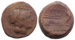 Anonymous, Rome, after 211 BC. Æ Triens (26mm, 15.66g, 5h). Helmeted head of Minerva r. R/ Prow of galley r. Crawford 56/4; RBW 206. Good Fine