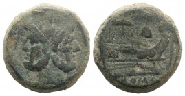 Apex and hammer series, Central Italy, 211-208 BC. Æ As (35.5mm, 51.16g, 11h). Laureate head of bearded Janus. R/ Prow of galley r.; hammer and apex a...