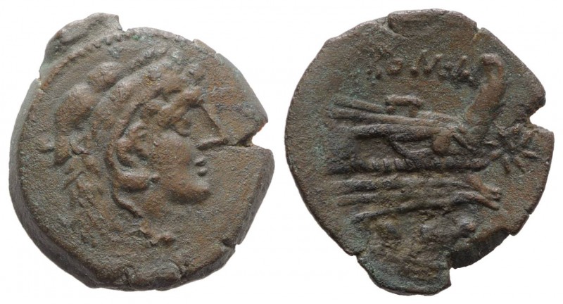 Star series, Rome, 169-158 BC. Æ Quadrans (21mm, 5.24g, 6h). Head of Hercules r....