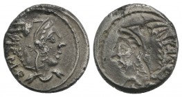 L. Thorius Balbus, Rome, c. 105 BC. AR Brockage Denarius (18mm, 3.86g, 12h). Head of Juno Lanuvium r., wearing goat skin. R/ Incuse of obverse. Cf. Cr...
