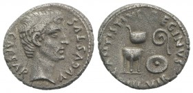 Augustus (27 BC-AD 14). AR Denarius (19mm, 3.82g, 12h). Rome, C. Antistius Reginus, moneyer, 13 BC. Bare head r. R/ Sacrificial implements: simpulum a...