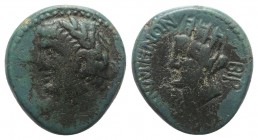 Claudius (41-54). Decapolis, Canata. Æ (18mm, 5.65g, 12h). AD 49/50. Laureate head of Claudius l.; star before. R/ Turreted, veiled and draped bust of...