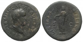 Galba (68-69). Æ Sestertius (36mm, 26.15g, 6h). Rome, c. October AD 68. Laureate and draped bust r. R/ Libertas standing l., holding pileus and sceptr...