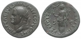 Vespasian (69-79). Æ Dupondius (26mm, 10.47g, 6h). Rome, AD 74. Radiate head l. R/ Felicitas standing l., holding caduceus and cornucopia. RIC II 716....