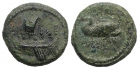 Anonymous, time of Domitian to Antoninus Pius. Æ Quadrans (13mm, 2.62g, 6h). Galley, with oars out and with a full sail, traveling to l. R/ Dolphin sw...