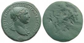 Trajan (98-117). Æ Sestertius (34mm, 23.20g, 6h). Rome, AD 103. Laureate bust r., wearing aegis. R/ Felicitas seated l., foot on stool, holding winged...