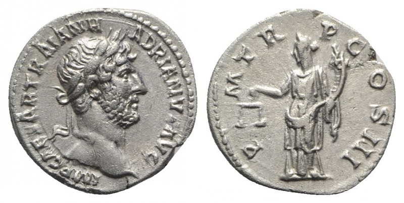 Hadrian (117-138). AR Denarius (18mm, 3.26g, 6h). Rome, c. 119-125. Laureate bus...