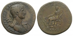 Hadrian (117-138). Æ Sestertius (33mm, 26.49g, 6h). Rome, AD 118. Laureate bust r., slight drapery. R/ Fortuna seated l., holding rudder and cornucopi...
