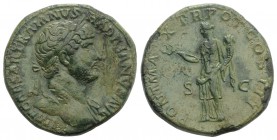 Hadrian (117-138). Æ Sestertius (33mm, 22.75g, 6h). Rome, 119-120. Laureate bust r., slight drapery. R/ Felicitas standing l., holding caduceus and co...