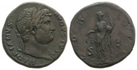 Hadrian (117-138). Æ Sestertius (32mm, 27.97g, 6h). Rome, 124-8. Laureate bust r., slight drapery. R/ Aequitas standing l., holding scales and pertica...