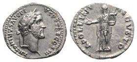 Antoninus Pius (138-161). AR Denarius (18mm, 3.56g, 6h). Rome, 141-3. Laureate head r. R/ Apollo standing facing, head l., holding patera and lyre. RI...