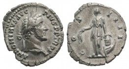 Antoninus Pius (138-161). AR Denarius (18mm, 3.30g, 6h). Rome, 147-8. Laureate head r. R/ Annona standing l. holding corn ears and anchor; modius to l...