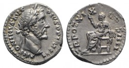 Antoninus Pius (138-161). AR Denarius (17mm, 3.46g, 6h). Rome, 155-6. Laureate head r. R/ Ceres seated l. on chair, holding sceptre and grain ears. RI...
