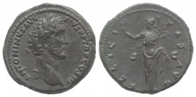 Antoninus Pius (138-161). Æ As (28mm, 13.22g, 6h). Rome, 140-4. Laureate head r. R/ Felicitas standing l., holding caduceus and branch. RIC III 679. V...