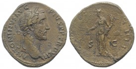 Antoninus Pius (138-161). Æ Sestertius (32mm, 25.68g, 11h). Rome, 148-9. Laureate head r. R/ Aequitas standing l., holding scales and cornucopia. RIC ...