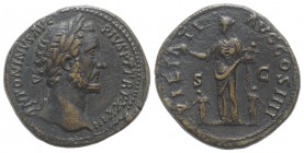 Antoninus Pius (138-161). Æ Sestertius (34mm, 26.46g, 12h). Rome, 159-60. Laureate head r. R/ Pietas standing l., holding globe and child; two childre...