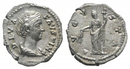 Diva Faustina Senior (died 140/1). AR Denarius (18mm, 3.34g, 6h). Rome, c. 146-161. Draped bust r. R/ Ceres standing l., holding grain ears and torch....
