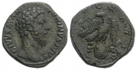 Divus Marcus Aurelius (died 180). Æ Sestertius (30mm, 23.60g, 6h). Rome, AD 180. Bare head r. R/ Eagle standing facing, head l., on globe. RIC III 656...