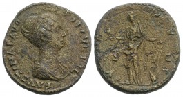 Faustina Junior (Augusta, 147-175). Æ Sestertius (31mm, 22.19g, 11h). Rome, c. 147-150. Draped bust r. R/ Venus standing l., holding apple and dolphin...