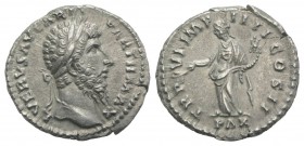 Lucius Verus (161-169). AR Denarius (18.5mm, 2.94g, 6h). Rome, AD 166. Laureate head r. R/ Pax standing l., holding cornucopiae and olive-branch. RIC ...