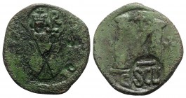 Heraclius (610-641). Æ 40 Nummi (32mm, 13.44g, 6h). Syracuse, 615/6-627/8. Crowned and draped facing bust; monogram to r. R/ SCLS below bar. MIB Km 4;...