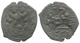 Heraclius (610-641). Æ 40 Nummi (31mm, 8.38g, 6h). Syracuse, 632-641. Crowned facing busts of Heraclius and Heraclius Constantine; cross above. R/ SCL...
