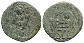 Heraclius (610-641). Æ 40 Nummi (30mm, 13.02g, 6h). Syracuse, 632-641. Crowned facing busts of Heraclius and Heraclius Constantine; cross above. R/ SC...
