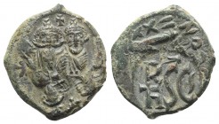 Heraclius (610-641). Æ 40 Nummi (28mm, 9.24g, 6h). Syracuse, 630-637. Crowned and draped facing busts of Heraclius and Heraclius Constantine; cross ab...