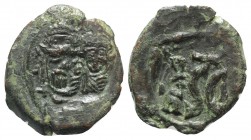 Heraclius (610-641). Æ 40 Nummi (25mm, 5.48g, 6h). Syracuse, 630-637. Crowned and draped facing busts of Heraclius and Heraclius Constantine; cross ab...