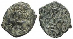 Heraclius (610-641). Æ 40 Nummi (24mm, 5.63g, 6h). Syracuse, 630-637. Crowned and draped facing busts of Heraclius and Heraclius Constantine; cross ab...