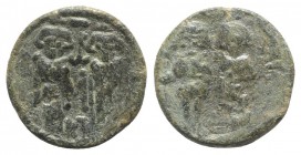 Constans II (641-668). Æ 40 Nummi (21mm, 5.74g, 3h). Carthage, 662-667. Standing figures of Constans, holding long cross, and Constantine; cross betwe...