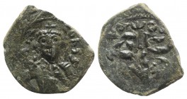 Constans II (641-668). Æ 40 Nummi (27mm, 5.81g, 6h). Syracuse, 641-644. Crowned and draped facing bust, holding globus cruciger. R/ Large m; A/N/A N/Є...